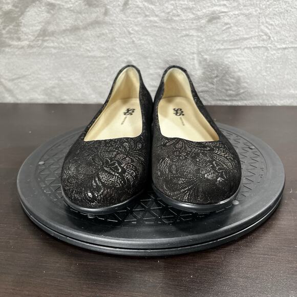 SAS Womens Size 9M Scenic Floral Ballet Flats Black Suede Comfort Shoes - Picture 4 of 10